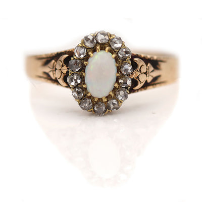 Victorian Opal and Rose Cut Diamond Engagement Ring Circa 1900s