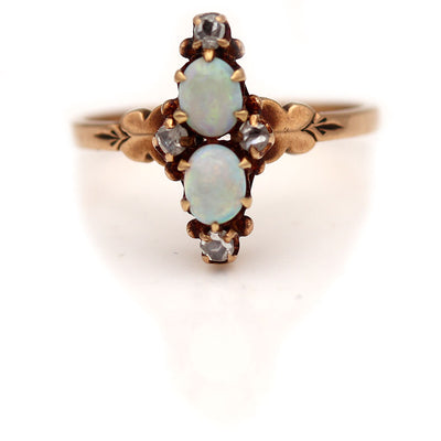 Victorian 2 Stone Opal & Rose Cut Diamond Engagement Ring
