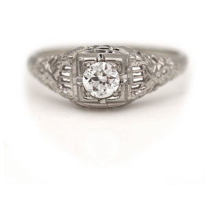 Art Deco .35 CTW Geometric Square Old European Cut Solitaire Vintage Engagement Ring