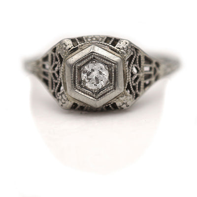 Delicate Art Deco Old Mine Cut Diamond Engagement Ring