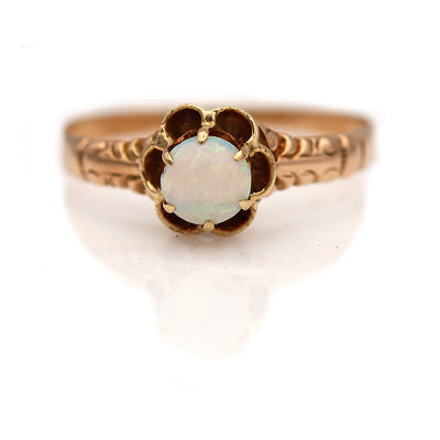 Victorian Cabochon Opal Buttercup Solitaire Engagement Ring