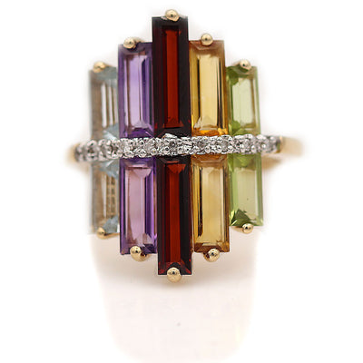 Vintage Colorful Gemstone & Diamond Cocktail Ring