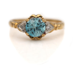 Vintage 1.20 CTW 1940s Blue Zircon Solitaire Antique Engagement Ring