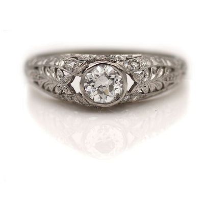 Magnificent Art Deco Bezel Set Old Mine Cut Diamond Engagement Ring