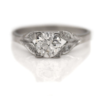 Art Deco Platinum Diamond Engagement Ring with Navette Filigree .76 GIA I/VS2