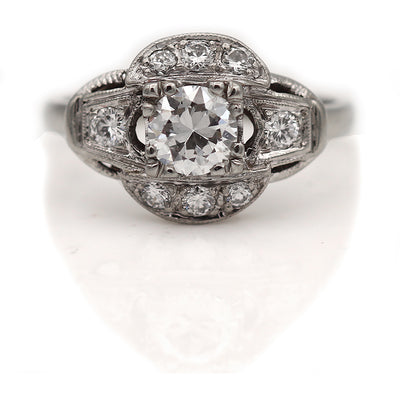 Art Deco Old European Cut Diamond Engagement Ring .66 Ct GIA E/SI1