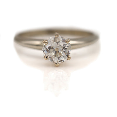 Vintage Old Mine Cut Diamond Solitaire Engagement Ring .85 Carat GIA K/VS2