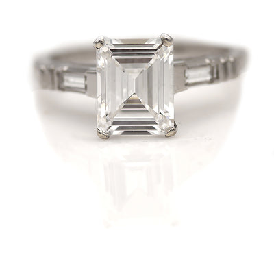Vintage Emerald Cut & Baguette Cut Diamond Engagement Ring 1.70 Ct GIA E/SI1