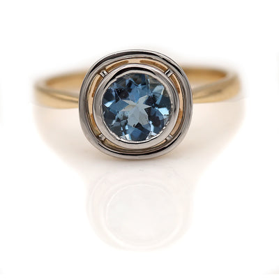 Victorian Style Round Aquamarine Halo Engagement Ring .75 Carat