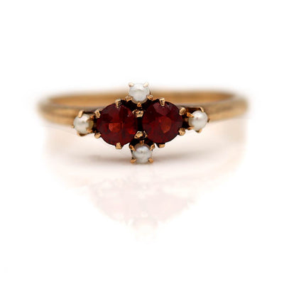 Vintage Garnet and Pearl Engagement Ring Circa 1940s