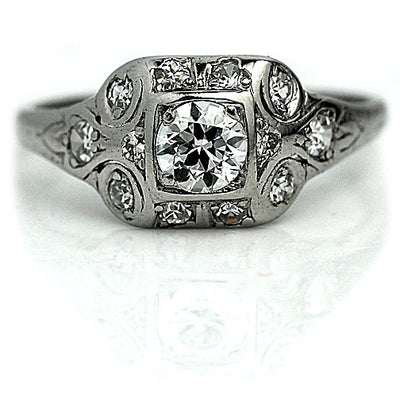 Art Deco Bezel Set Diamond Engagement Ring with Filigree Engravings