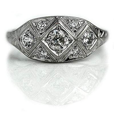 Antique Rectangular Diamond Engagement Ring