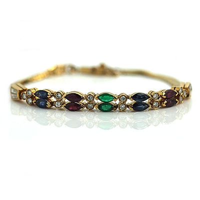 Estate Ruby Sapphire and Emerald Diamond Bracelet - Vintage Diamond Ring