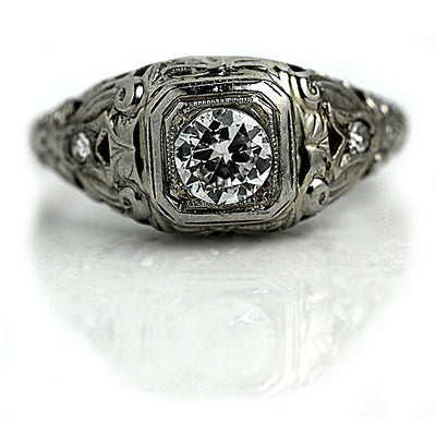 1920s Floral Engraved Diamond Engagement Ring
