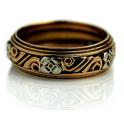 Floral Engraved Two Tone Wedding Band