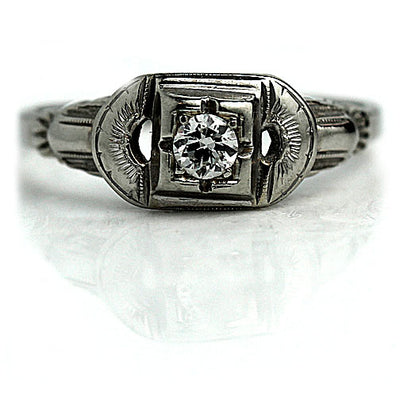 Art Deco Diamond Engagement Ring with Filigree Engravings
