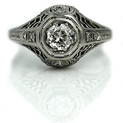 Antique Platinum Engagement Ring with Side Diamonds