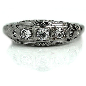 Stackable .35 CTW Three Stone Diamond Vintage Wedding Ring