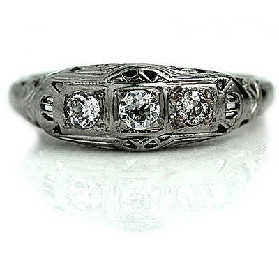 Stackable Three Diamond Engagement Ring