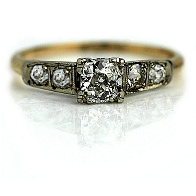 Vintage Two Tone Diamond Engagement Ring