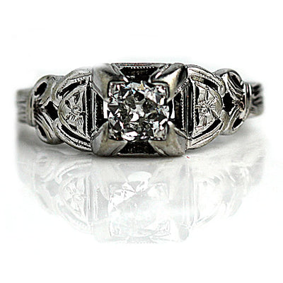 Antique Solitaire Engagement Ring with Filigree