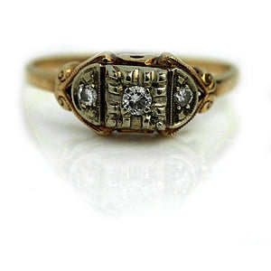 Mid-Century 1940s 14 Karat Two Tone Diamond Vintage Promise Ring