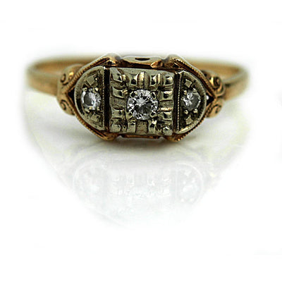 1940s Antique Two Tone Diamond Promise Ring 
