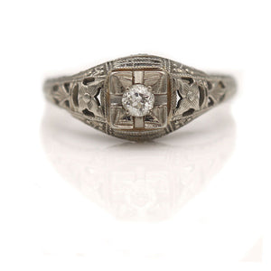 Art Deco .15 CTW Floral Old European Cut Solitaire Antique Diamond Engagement Ring