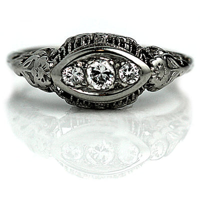 Art Deco Three Stone Engagement Ring