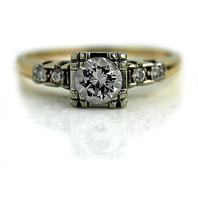 Two Tone Square Diamond Engagement Ring with Side Stones