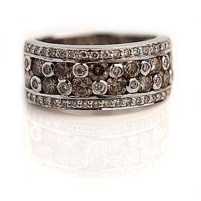 Fancy Brown Diamond Half Eternity Wedding Band - Vintage Diamond Ring