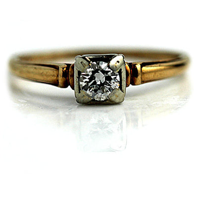 Petite Two Tone Diamond Engagement Ring - Vintage Diamond Ring