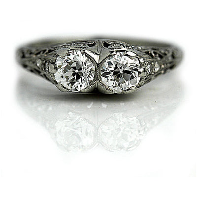 Platinum Two Stone Antique Engagement Ring