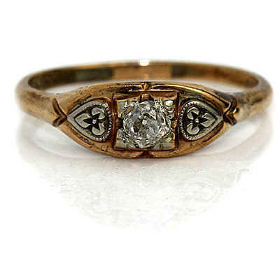 Old Mine Cut Diamond Engagement Ring with Side Engravings
