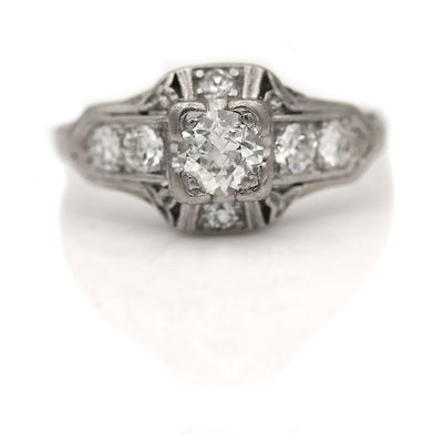 Art Deco Platinum Engagement Ring - Vintage Diamond Ring