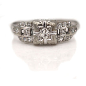 Art Deco .30 CTW Old European Cut Vintage Diamond Ring with Tiered Side Diamonds