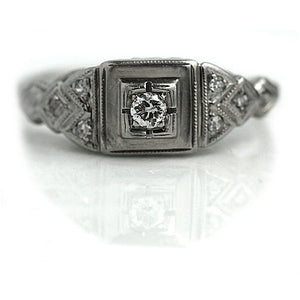 Petite Art Deco .16 CTW Geometric Square Vintage Engagement Ring with Milgrain