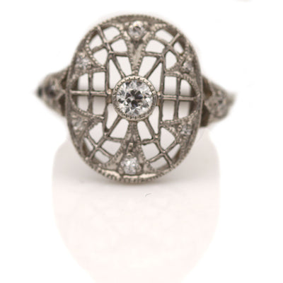 Edwardian Open Faced Dinner Ring in Platinum - Vintage Diamond Ring