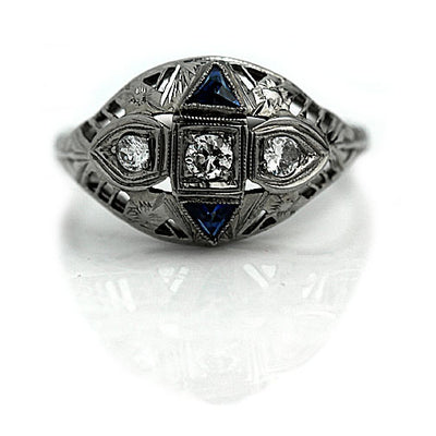 Edwardian Diamond & Sapphire Dome Ring - Vintage Diamond Ring