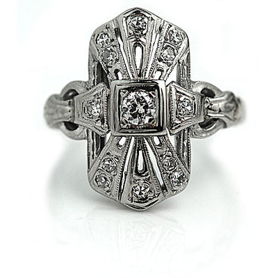 European Cut Diamond Navette Engagement Ring