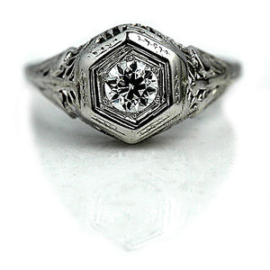 Two Tiered Hexagon Diamond Engagement Ring