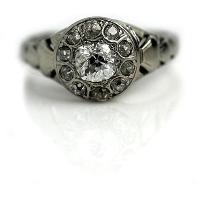 Old Mine Cut Diamond Halo Engagement Ring