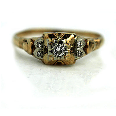Two Tone Diamond Engagement Ring with Side Stones