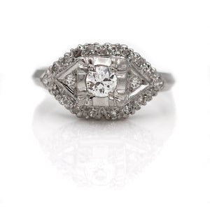 Art Deco .74 CTW European Cut Diamond Platinum Vintage Engagement Ring