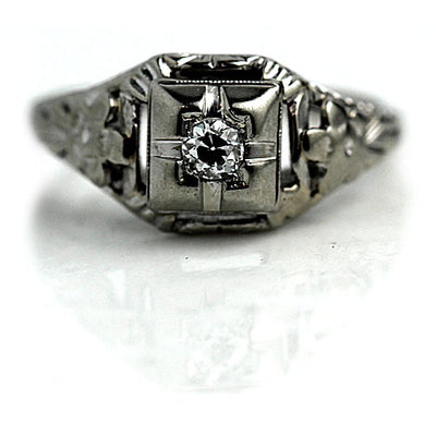 Old Mine Cut Diamond Engagement Ring Circa 1930s