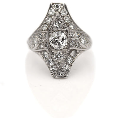 Art Deco Diamond North South Diamond Cocktail Ring 