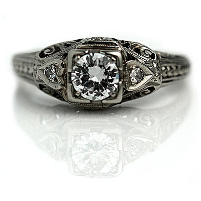 Transitional Cut Diamond Engagement Ring with Heart Motif