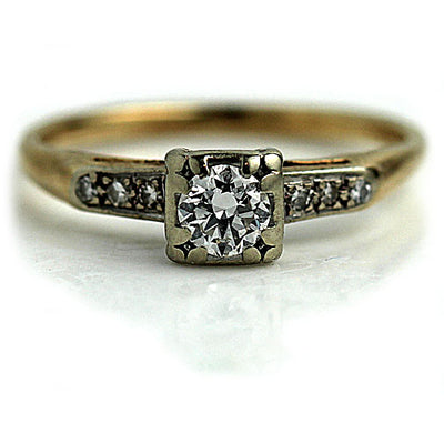 1950s Diamond Engagement Ring with Side Diamonds 