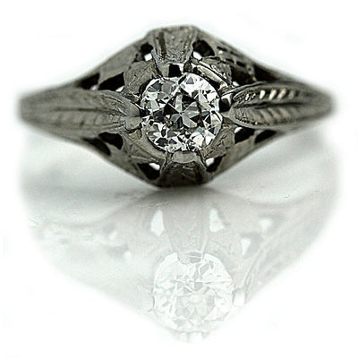 Art Deco Engraved Solitaire Engagement Ring