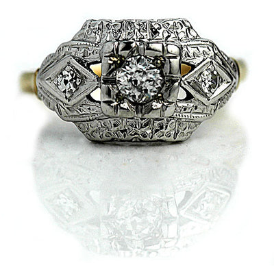 Unique Vintage Rectangular Diamond Dome Engagement Ring